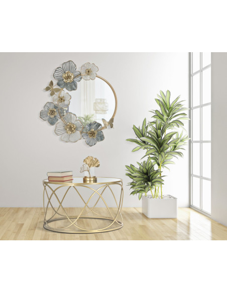 Miroir mural original Fleurs Rond 63x70 en Métal Doré Amy 