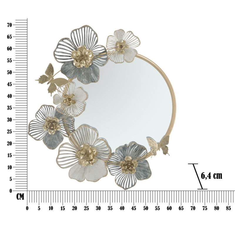 Miroir mural original Fleurs Rond 63x70 en Métal Doré Amy 