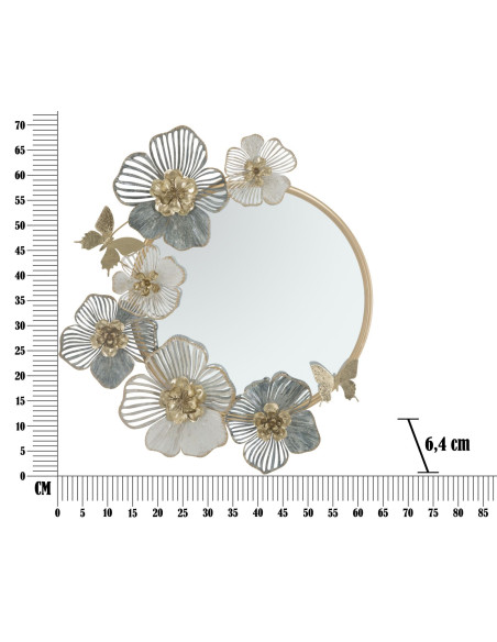 Miroir mural original Fleurs Rond 63x70 en Métal Doré Amy 