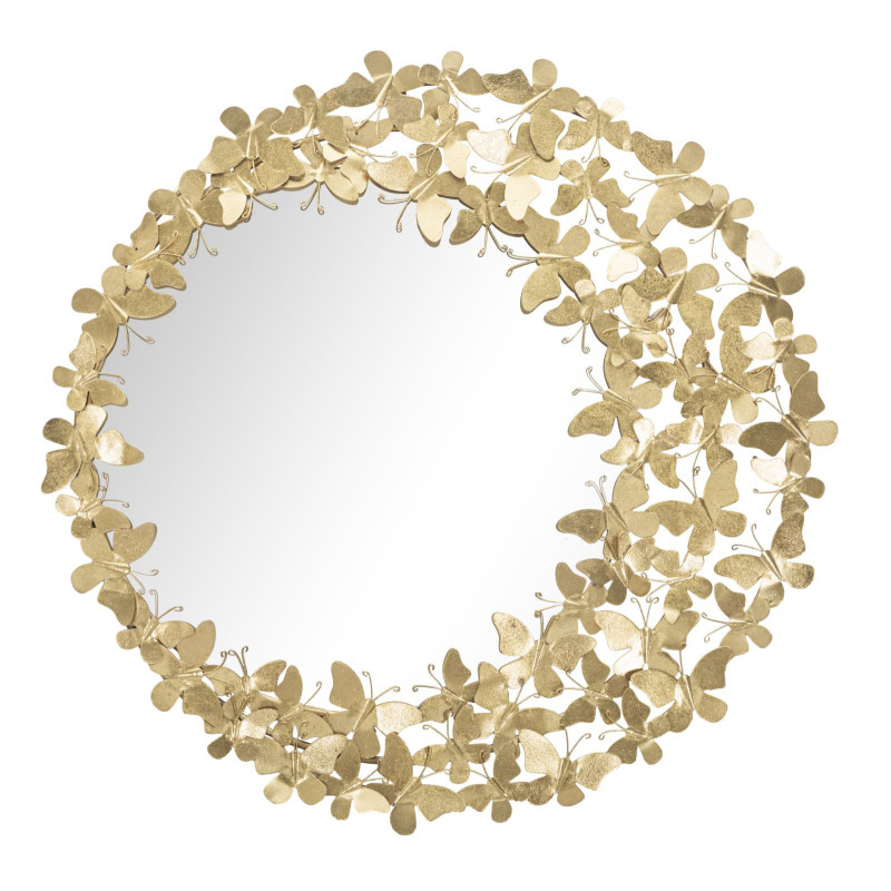 Miroir mural original Papillons XL Rond 81x81 en Métal Doré Butterfly Wind 