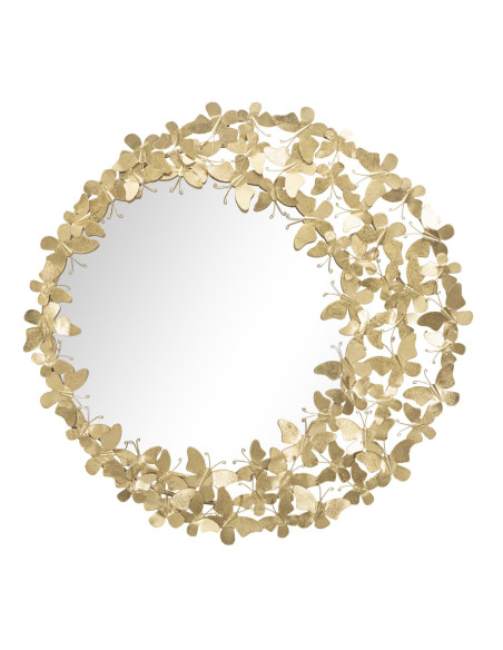 Miroir mural original Papillons XL Rond 81x81 en Métal Doré Butterfly Wind 