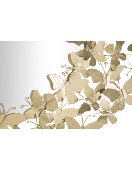 Miroir mural original Papillons XL Rond 81x81 en Métal Doré Butterfly Wind 