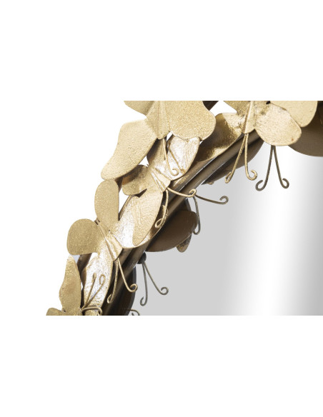 Miroir mural original Papillons XL Rond 81x81 en Métal Doré Butterfly Wind 