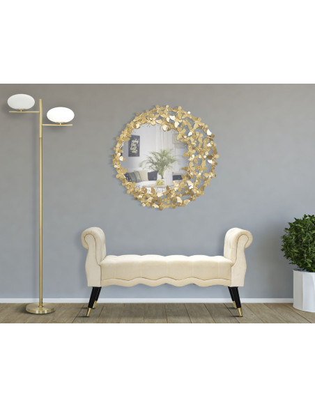 Miroir mural original Papillons XL Rond 81x81 en Métal Doré Butterfly Wind 