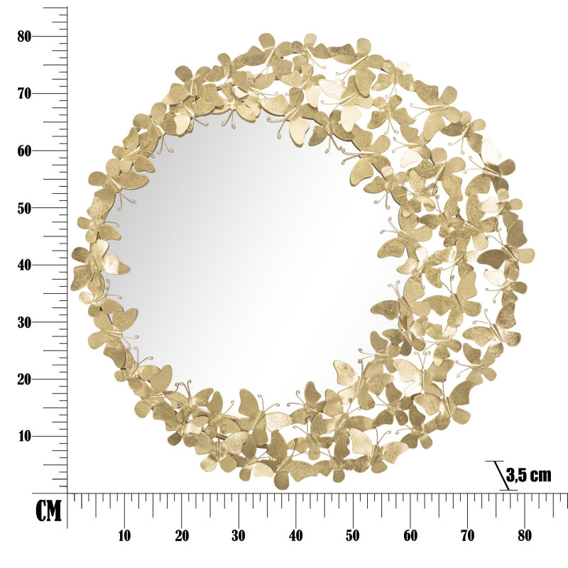 Miroir mural original Papillons XL Rond 81x81 en Métal Doré Butterfly Wind 