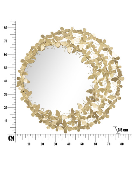 Miroir mural original Papillons XL Rond 81x81 en Métal Doré Butterfly Wind 