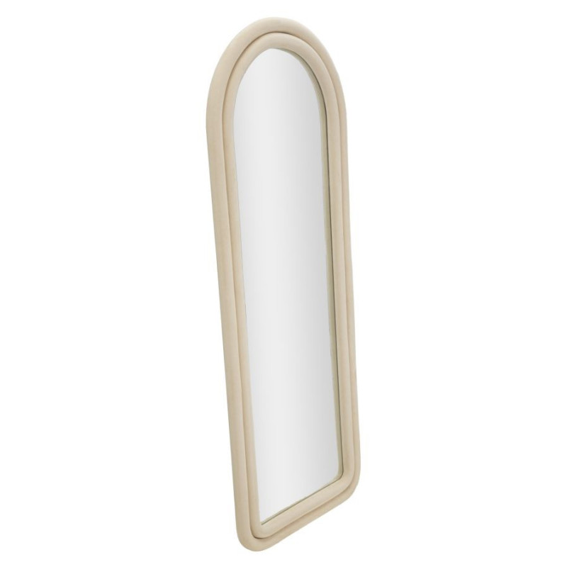 Miroir mural original Arrondi 60x140 en Velours Blanc crème Bois Cloe 