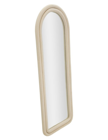 Miroir mural original Arrondi 60x140 en Velours Blanc crème Bois Cloe 