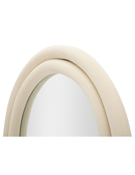 Miroir mural original Arrondi 60x140 en Velours Blanc crème Bois Cloe 