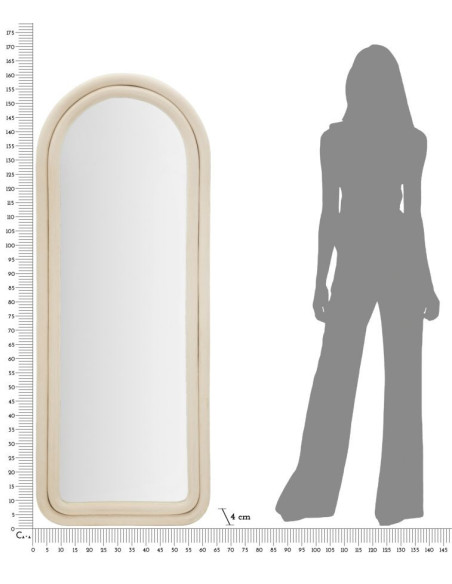 Miroir mural original Arrondi 60x140 en Velours Blanc crème Bois Cloe 