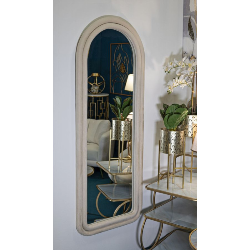Miroir mural original Arrondi 60x140 en Velours Blanc crème Bois Cloe 