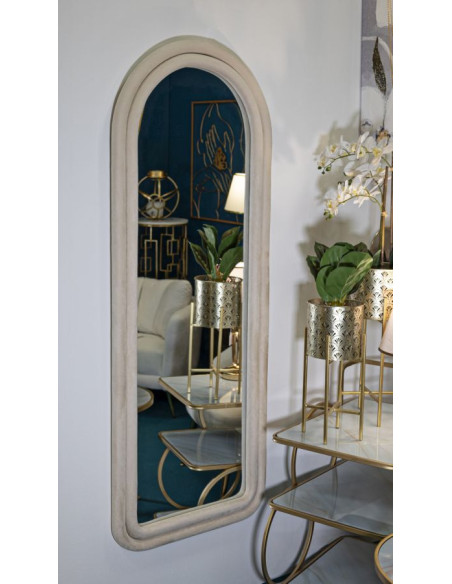 Miroir mural original Arrondi 60x140 en Velours Blanc crème Bois Cloe 