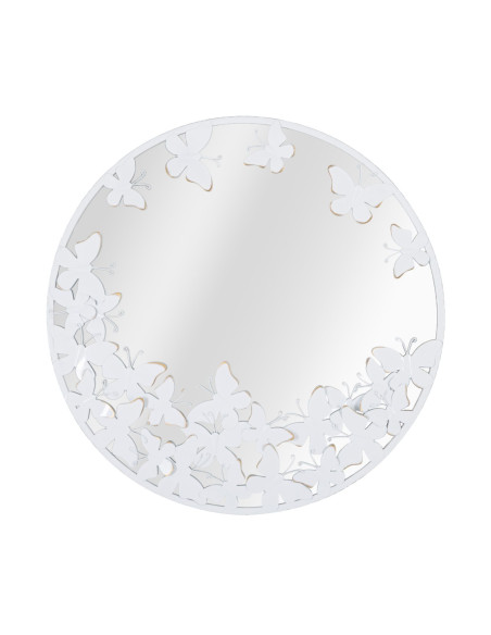 Miroir mural original Papillons Rond 62x62 en Métal Blanc White Butterfly 