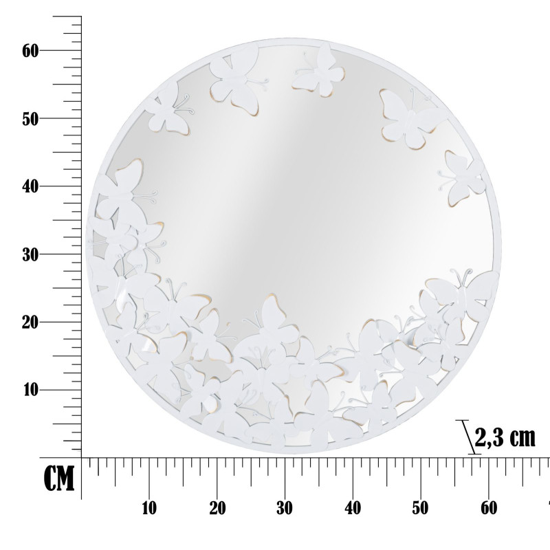 Miroir mural original Papillons Rond 62x62 en Métal Blanc White Butterfly 