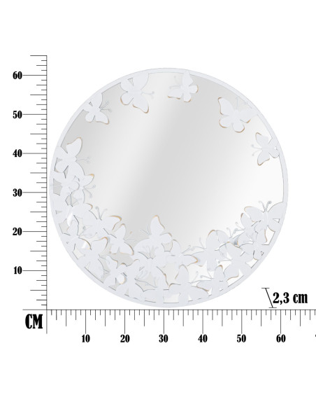 Miroir mural original Papillons Rond 62x62 en Métal Blanc White Butterfly 