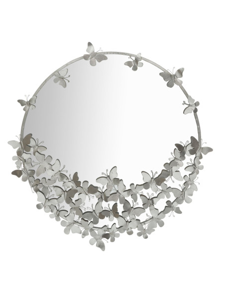 Miroir mural original Papillons XL Rond 91x94 en Métal Argenté Farfalle 