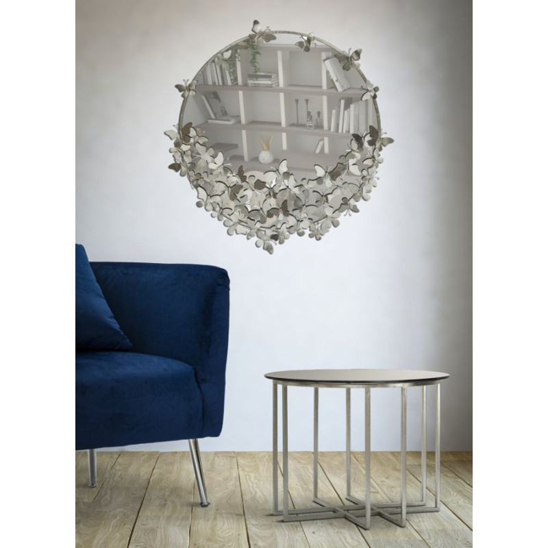 Miroir mural original Papillons XL Rond 91x94 en Métal Argenté Farfalle 