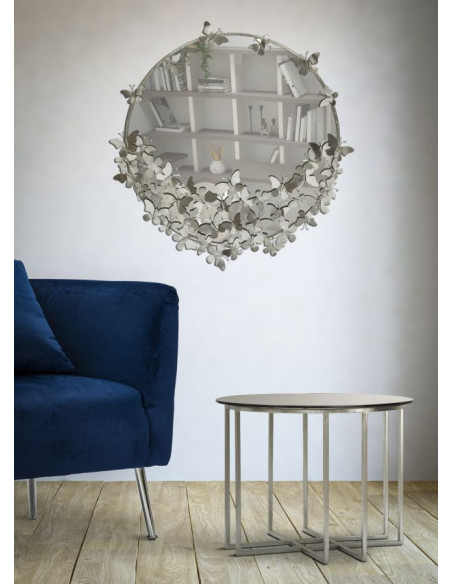 Miroir mural original Papillons XL Rond 91x94 en Métal Argenté Farfalle 