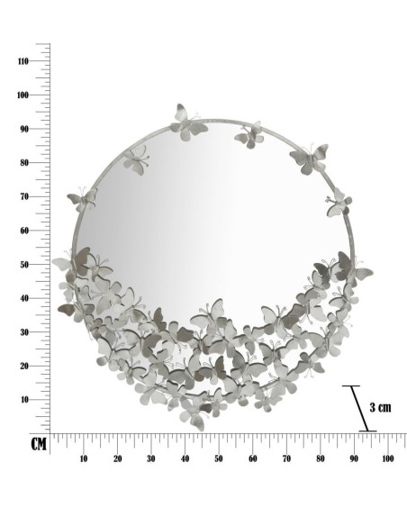 Miroir mural original Papillons XL Rond 91x94 en Métal Argenté Farfalle 