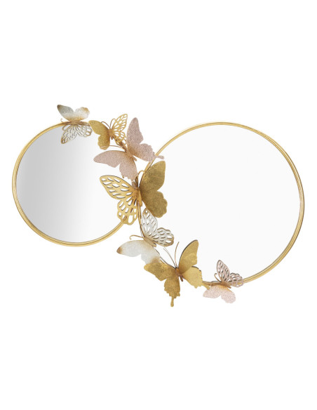 Miroir mural original double Papillons 81x52 en Métal Doré Rose Farfalle 