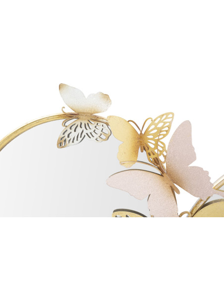 Miroir mural original double Papillons 81x52 en Métal Doré Rose Farfalle 