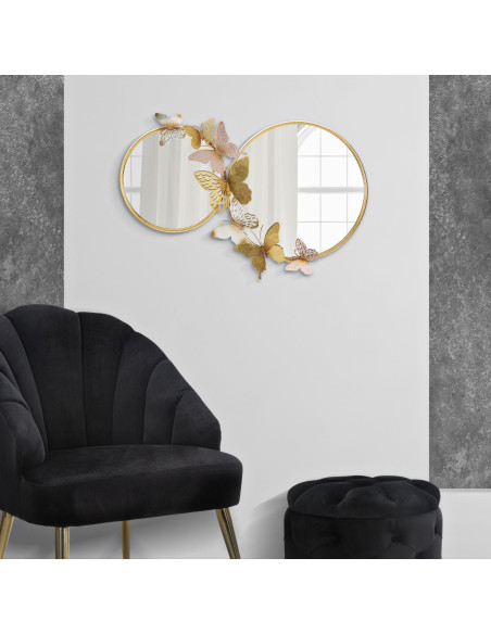 Miroir mural original double Papillons 81x52 en Métal Doré Rose Farfalle 