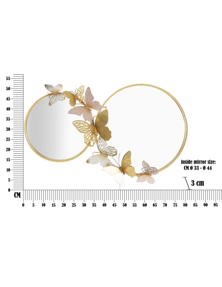 Miroir mural original double Papillons 81x52 en Métal Doré Rose Farfalle 