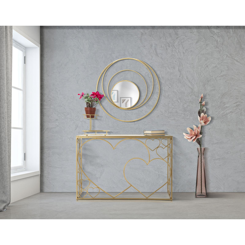 Miroir mural moderne XL Rond 80x80 en Métal Doré Arc 
