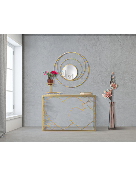 Miroir mural moderne XL Rond 80x80 en Métal Doré Arc 