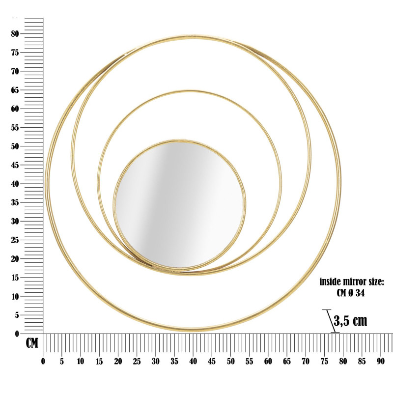 Miroir mural moderne XL Rond 80x80 en Métal Doré Arc 