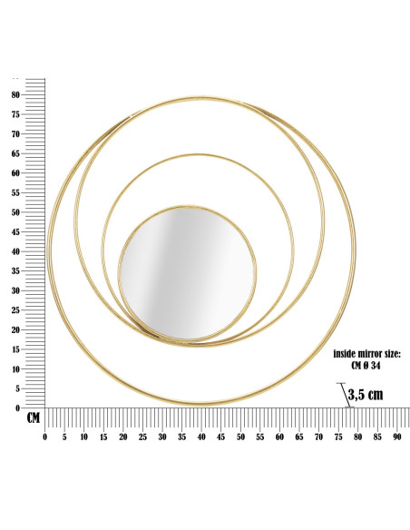 Miroir mural moderne XL Rond 80x80 en Métal Doré Arc 