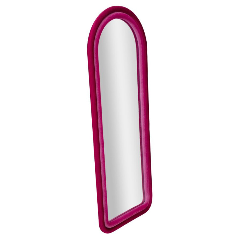 Miroir mural original Arrondi 60x140 en Velours Fuchsia Bois Cloe 
