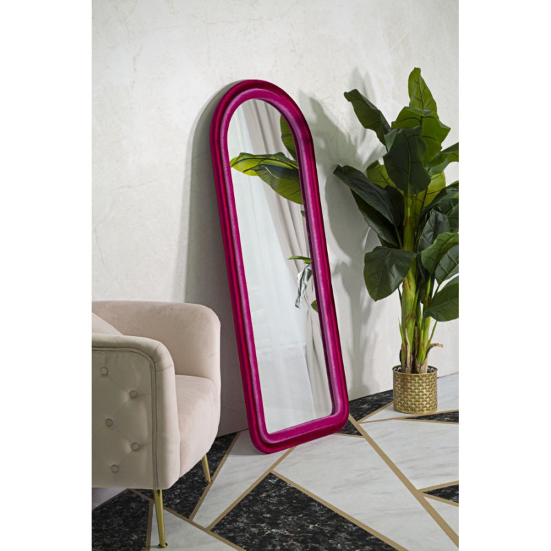 Miroir mural original Arrondi 60x140 en Velours Fuchsia Bois Cloe 