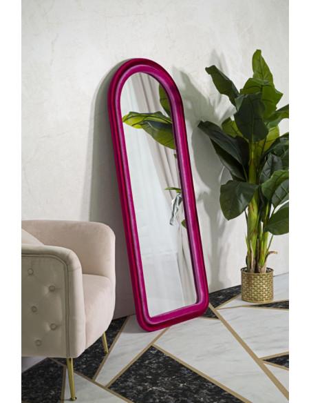 Miroir mural original Arrondi 60x140 en Velours Fuchsia Bois Cloe 