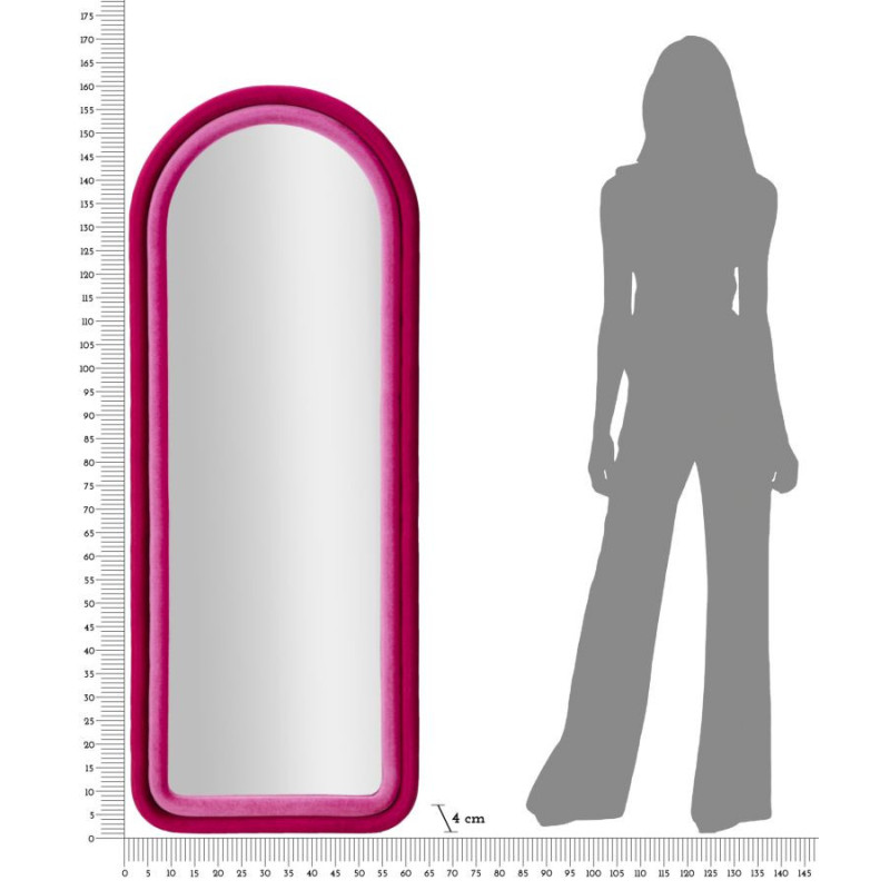 Miroir mural original Arrondi 60x140 en Velours Fuchsia Bois Cloe 
