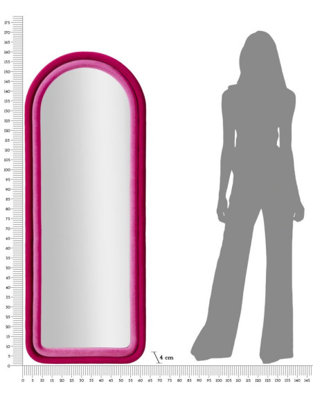 Miroir mural original Arrondi 60x140 en Velours Fuchsia Bois Cloe 