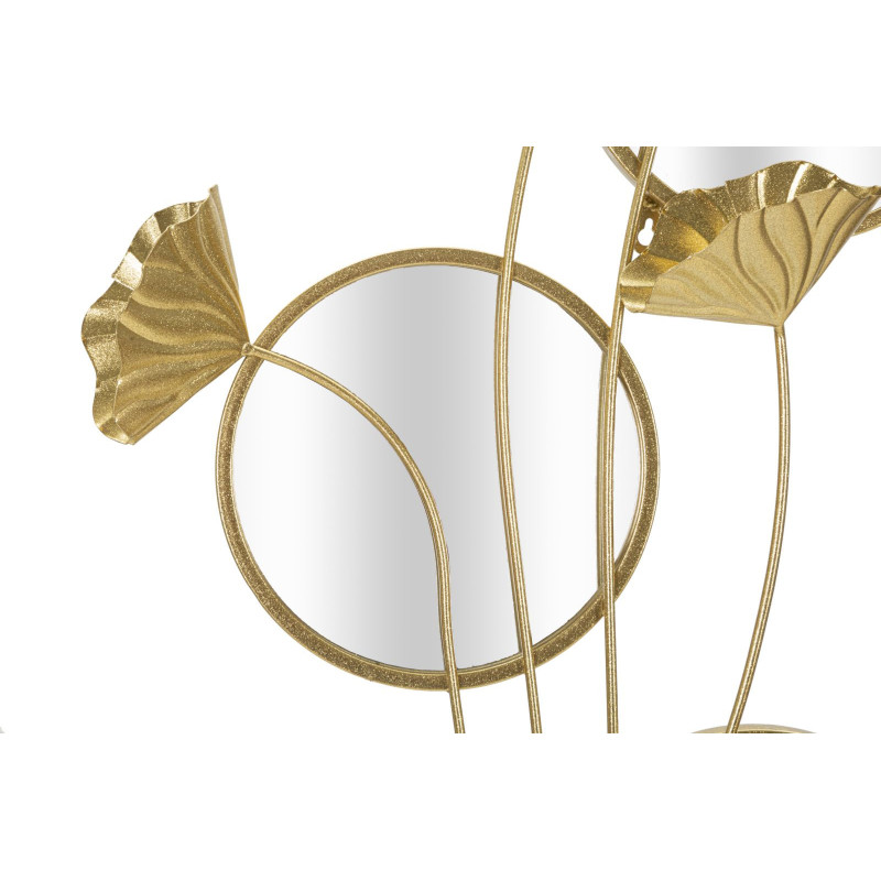 Miroir mural original triple XL Feuilles Rond 65x88 en Métal Doré Flow 