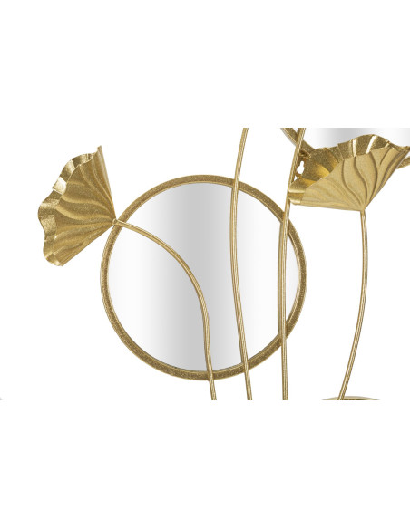 Miroir mural original triple XL Feuilles Rond 65x88 en Métal Doré Flow 