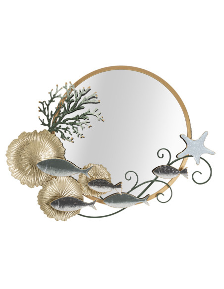 Miroir mural original XL Bord de mer Rond 88x65 en Métal Doré Vert Fish 