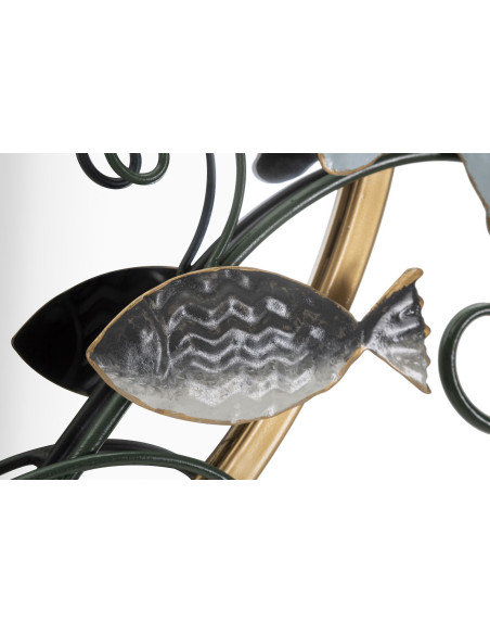 Miroir mural original XL Bord de mer Rond 88x65 en Métal Doré Vert Fish 