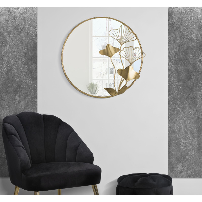 Miroir mural original Fleurs Rond 75x72 en Métal Doré Flower 