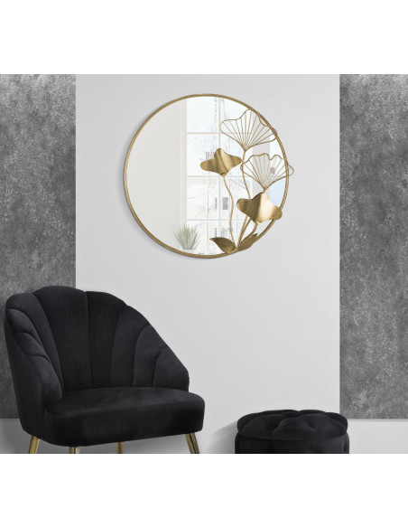 Miroir mural original Fleurs Rond 75x72 en Métal Doré Flower 