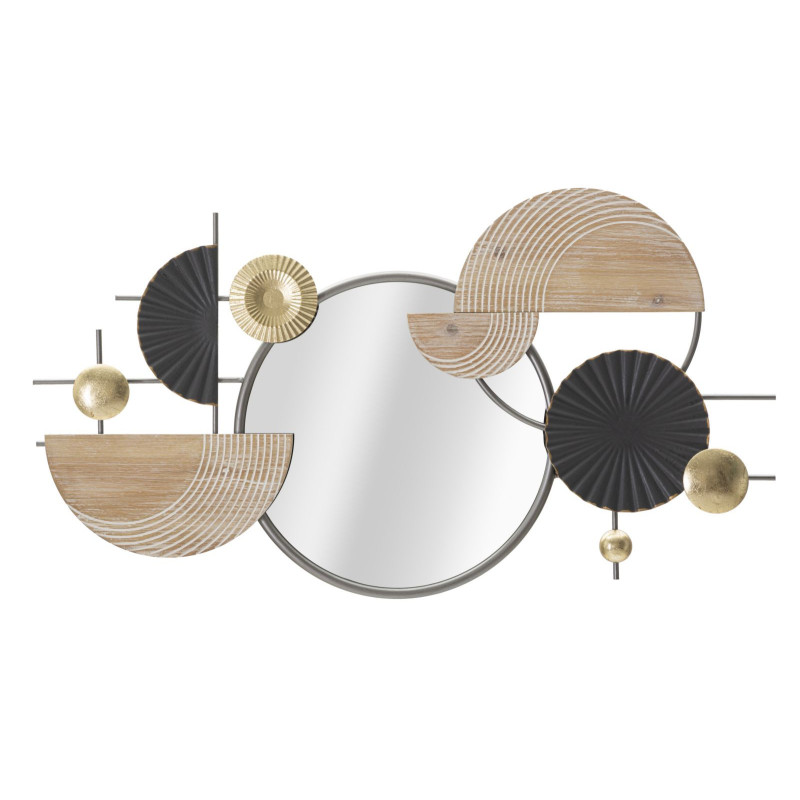 Miroir mural moderne Rond 90x50 en Métal Argenté Noir Bois Naturel Abstract Mauro Ferretti - 1