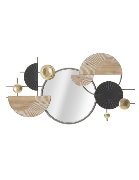 Miroir mural moderne Rond 90x50 en Métal Argenté Noir Bois Naturel Abstract Mauro Ferretti - 1