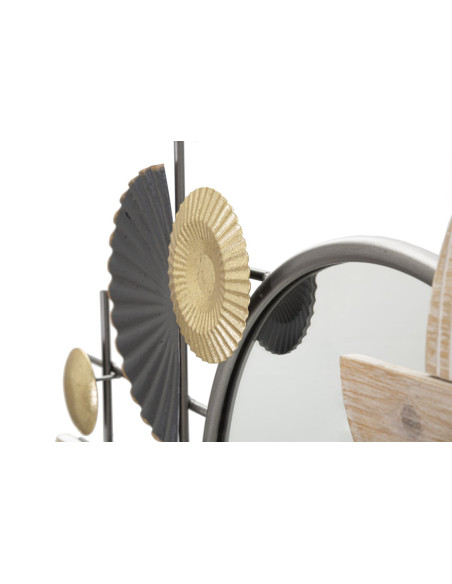 Miroir mural moderne Rond 90x50 en Métal Argenté Noir Bois Naturel Abstract Mauro Ferretti - 4