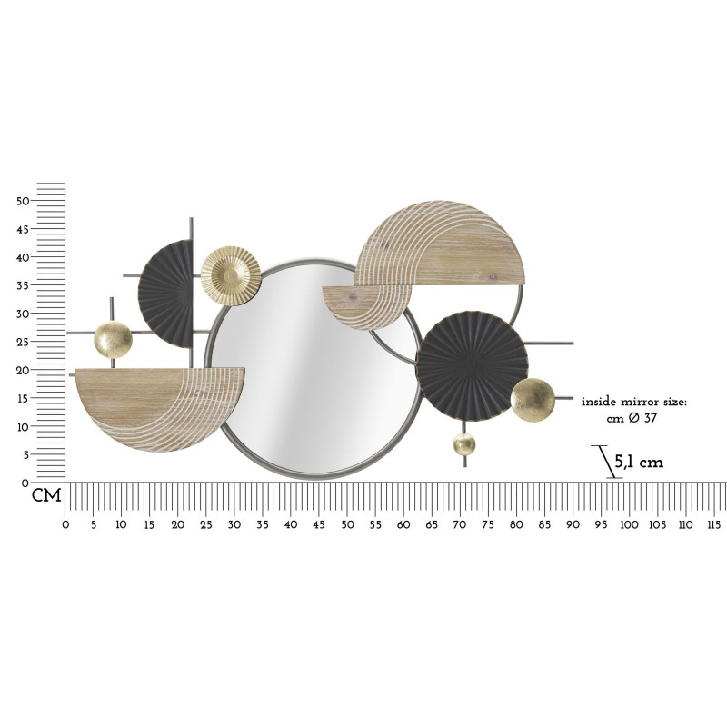 Miroir mural moderne Rond 90x50 en Métal Argenté Noir Bois Naturel Abstract Mauro Ferretti - 6