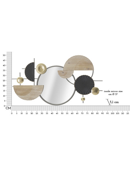 Miroir mural moderne Rond 90x50 en Métal Argenté Noir Bois Naturel Abstract Mauro Ferretti - 6