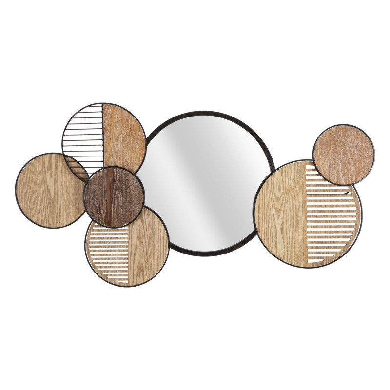 Miroir mural moderne XL Rond 123x63 en Bois de frêne Naturel Métal Noir Woody Mauro Ferretti - 1