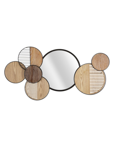 Miroir mural moderne XL Rond 123x63 en Bois de frêne Naturel Métal Noir Woody Mauro Ferretti - 1
