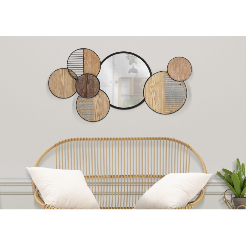 Miroir mural moderne XL Rond 123x63 en Bois de frêne Naturel Métal Noir Woody Mauro Ferretti - 2